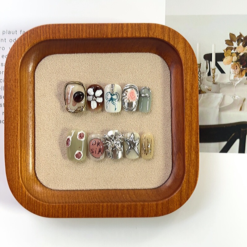 Retro Literary Style Handmade Nails Stereo Metal Jewelry Hand-Painted Small Flower Letters Fairy Ins Style Manicure