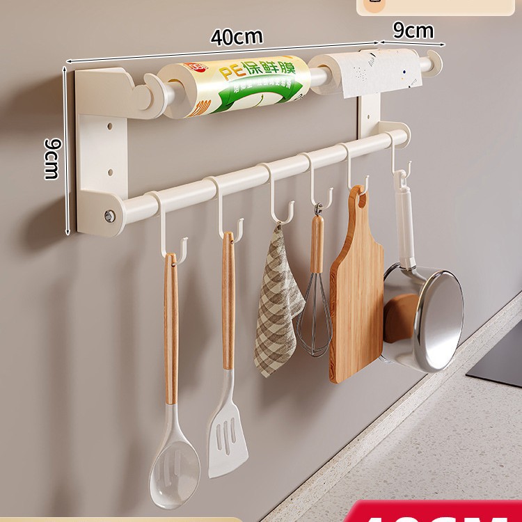 Marco de gancho de cocina blanco, poste de gancho sin perforación, soporte de cuchara de espátula de pared de cocina, estante de almacenamiento de gancho de fila