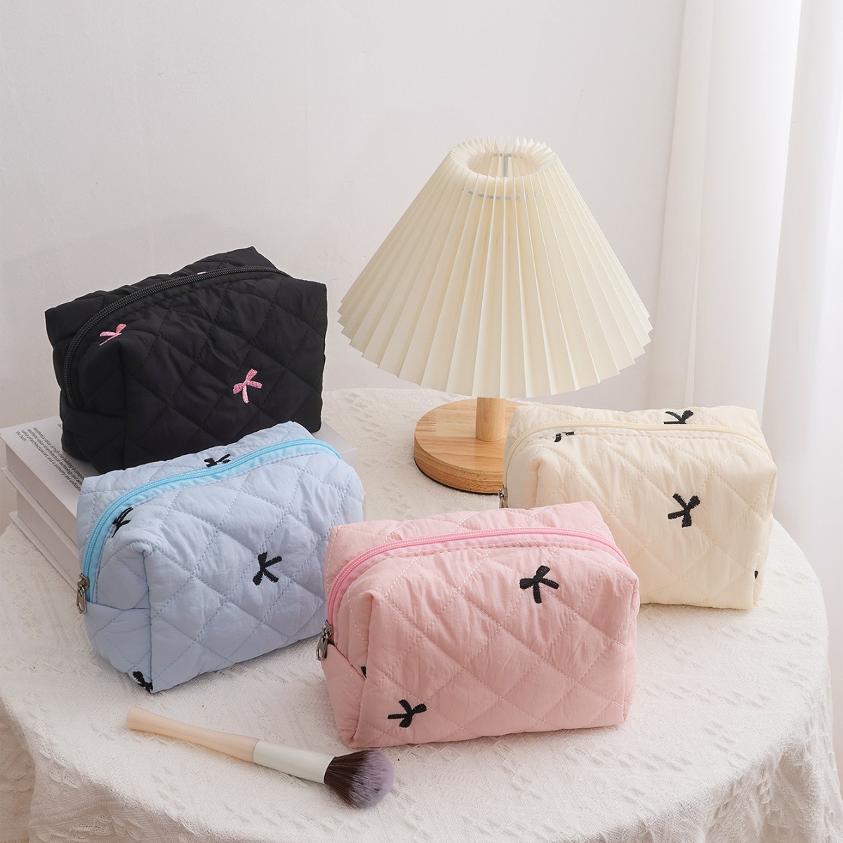 Borsa da trucco con grande capacità e ricamo da donna_voghion.com