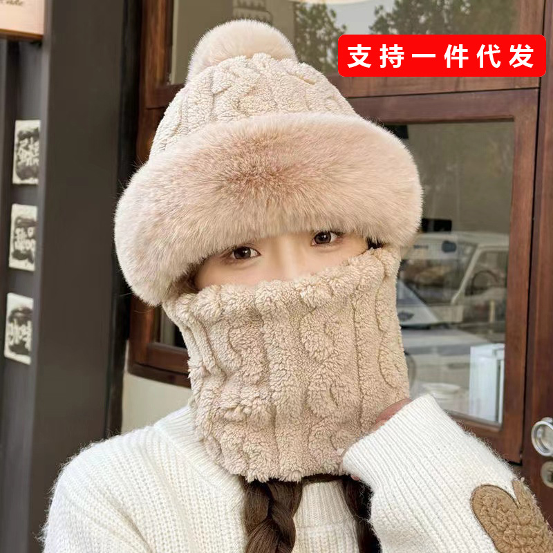 Winter Scarf Ear Protection Integrated Hat Cycling Thickened fleece-lined Outdoor Cycling Windproof Mask Warm Cold-proof Baotou