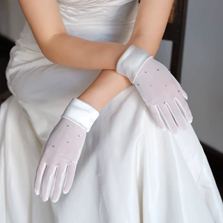 WG157优雅薄纱闪钻婚庆手套 简约短款婚纱礼服晚宴会表演配饰批发
