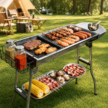烧烤炉家用户外烤串便携折叠野外露营不锈钢烧烤架BBQ碳烤架