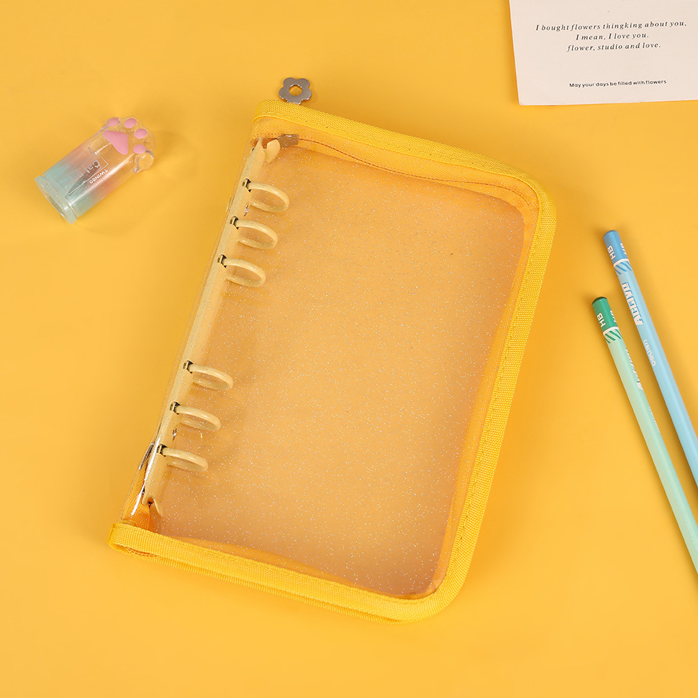 A5A6グリッターリーフリングバインダー、透明カードブック、ジッパー付きリーフリング手帳、ロゴ・パターン印刷カードアルバム収納ブック