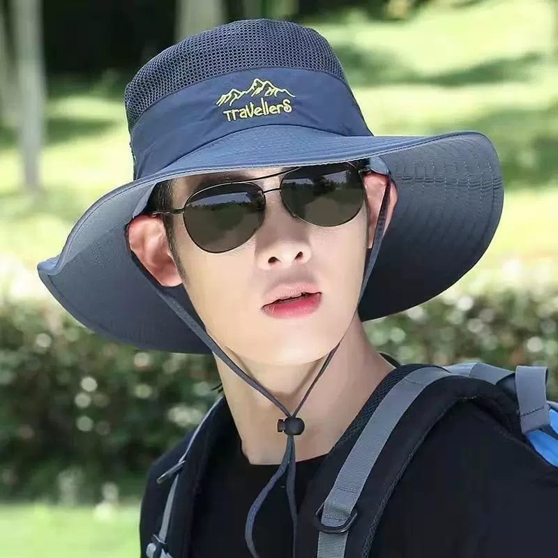 帽子男士2022夏季遮阳钓鱼帽户外登山太阳帽大檐夏天防晒帽批发