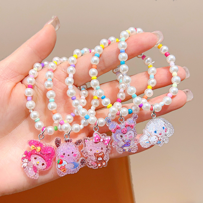 Pulsera Sanrio Kulomi para niños, dulce y lindo, cuerda de mano de dibujos animados hecha a mano, pulsera de regalo pequeña, joyería