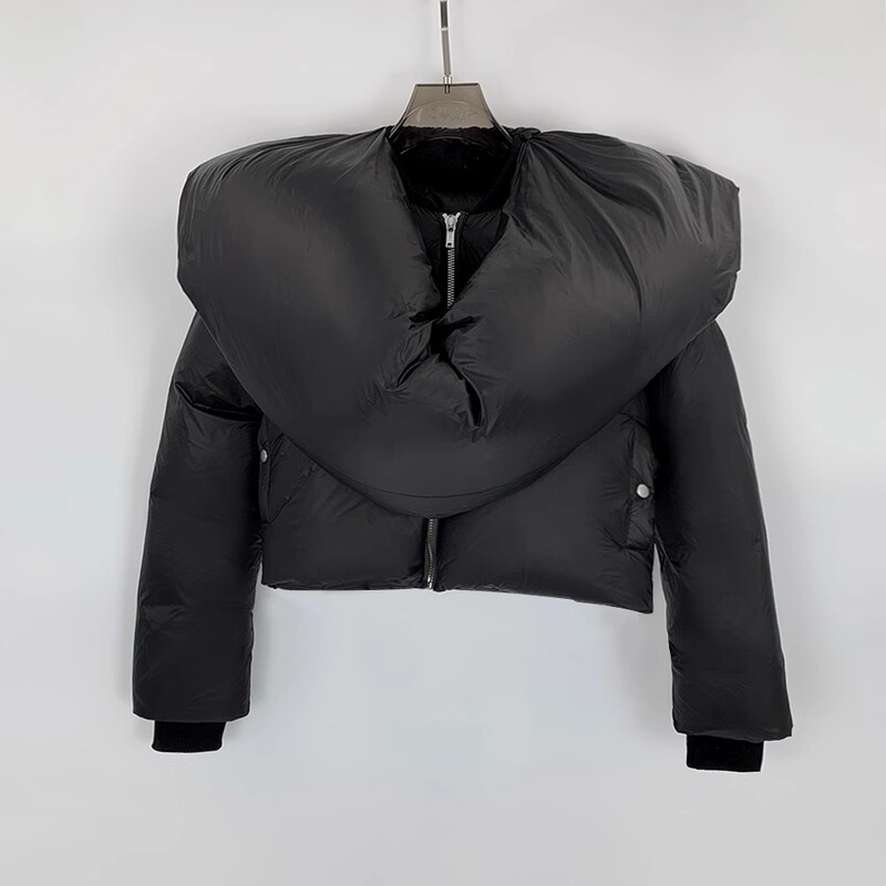 Designer down Jacket with European and American Style, Unique Dark Style, Large Scarf Design, Thickened Long-Sleeve Zipper down Jacket for Couples