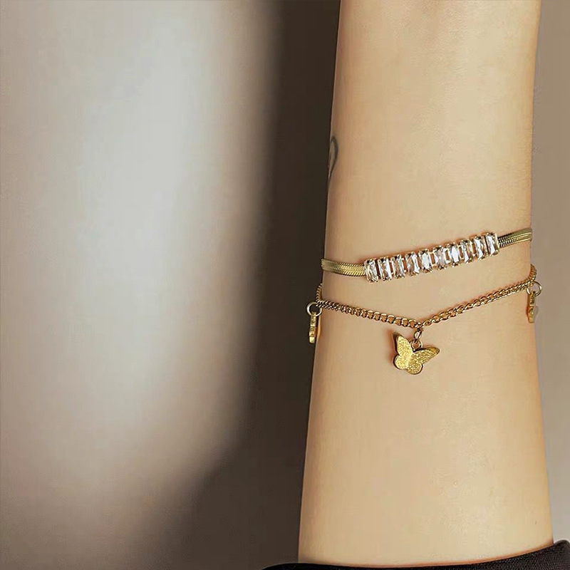 Fashion Butterfly Titanium Steel Plating Inlay Zircon Bracelets 1 Piece