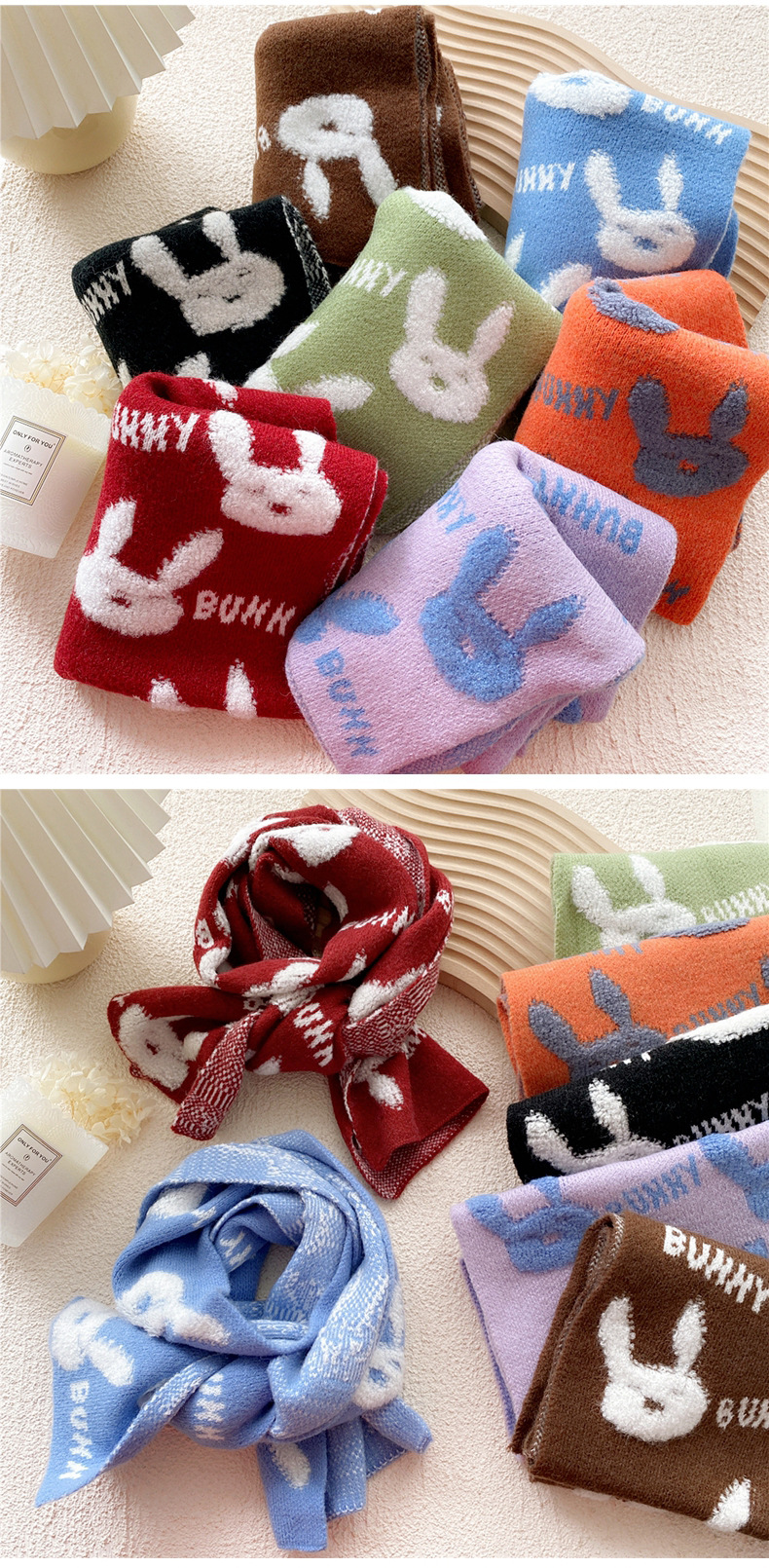 Short Bunny Cute Two-color Knitted Warm Small Scarf display picture 2