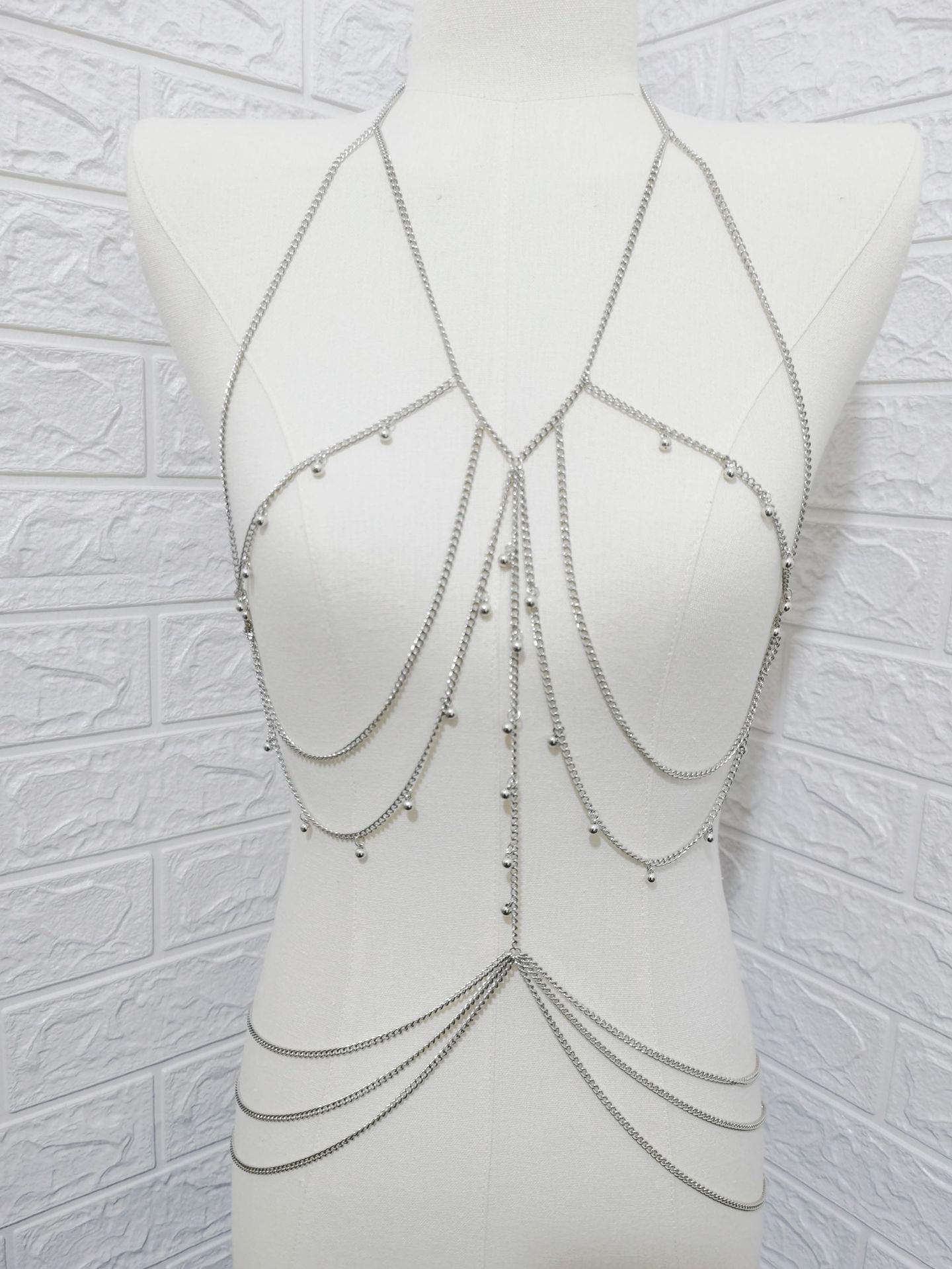 Joyería transfronteriza europea y americana borla de múltiples capas de moda colgante de cuentas redondas Cadena de cuerpo femenino estilo de playa bikini moda Cadena de pecho image 7