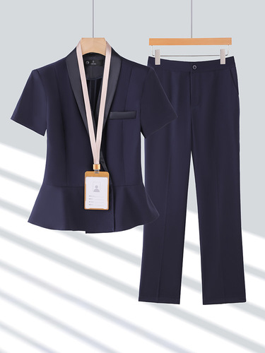 Women's Summer Short Sleeve Suit Set Professional Quality High-End Beauty Salon Health Spa Gold Shop Hotel Front Desk Workwear