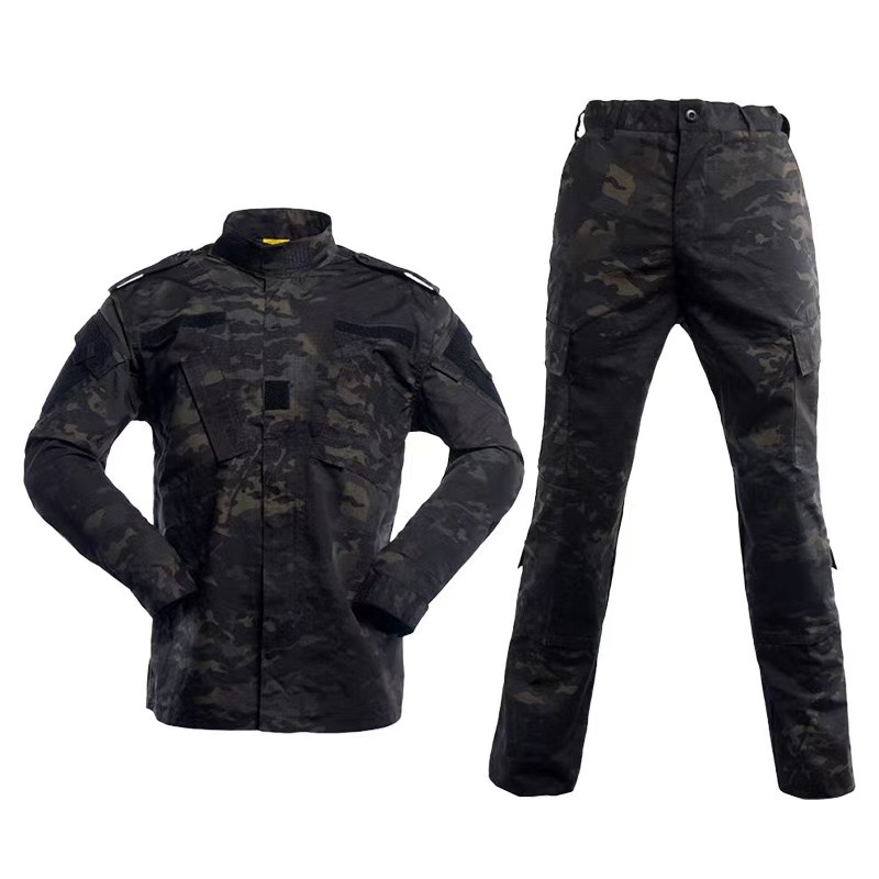 Trajes de camuflaje negros transfronterizos para hombres al aire libre tácticos trajes de entrenamiento resistentes al desgaste herramientas primavera y otoño fabricantes al por mayor
