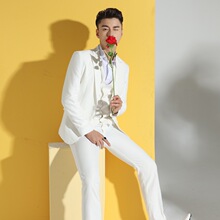 男士西服套装新郎结婚三件套拍西装演出影楼西服主持人礼服修身