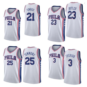 76ers Белый 21# Эмбиид Термопрессованный Джерси № 25 Симмонс № 3 Айверсон № 1 Харден Баскетбольная майка
