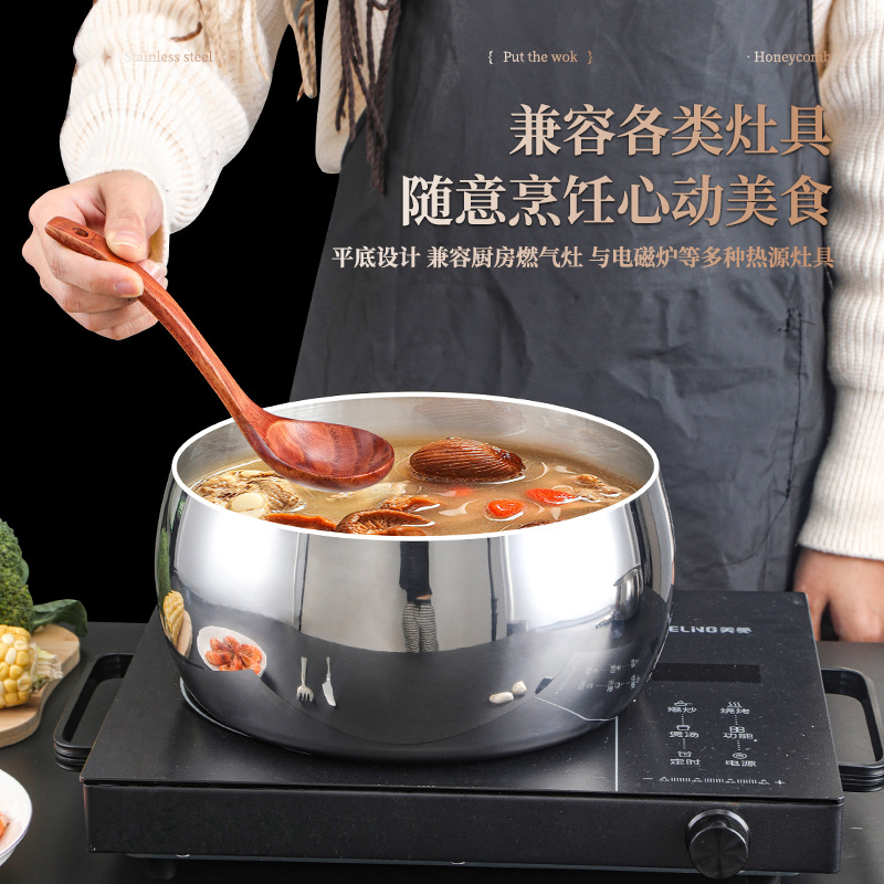 18-10 Tazo multipropósito de acero inoxidable de grado alimenticio tipo tambor para batir huevos tazón de ensalada doméstico grueso para mezclar frías tazón caliente