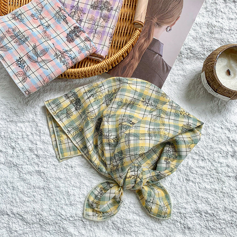Pañuelo cuadrado, bufanda de seda, estilo de verano, todo fósforo, pequeña bufanda decorativa fresca, estilo pastoral, bolso a cuadros florales, pañuelo en la cabeza, cinturón para el cabello, cabello atado