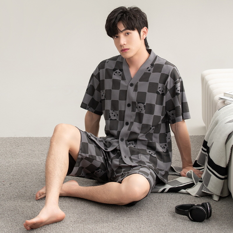 Pijama de los hombres de algodón de verano de manga corta de los hombres traje de la juventud Elegante ropa casera verano 2024 Nuevo