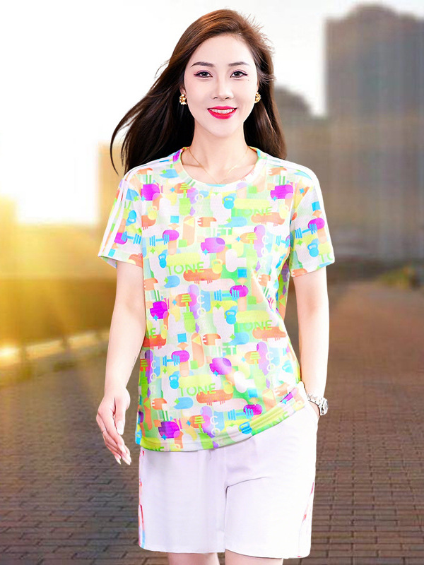 冰丝运动服套装女夏季2026年新款速干网孔透气短袖短裤休闲两件套