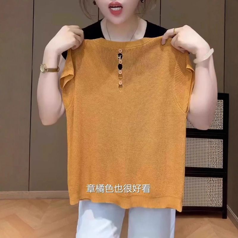 韩版休闲简约日常百搭款橘色上衣女2025夏季高级感薄款防晒针织衫|undefined