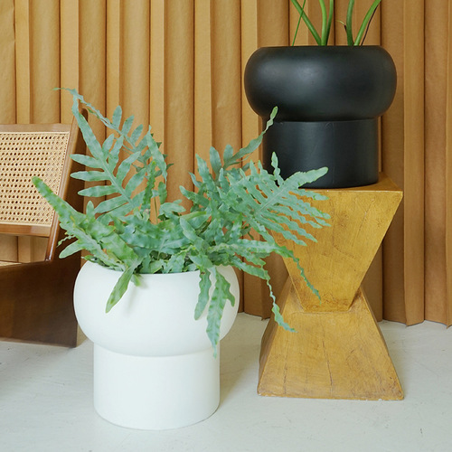 Nordic ins style fat floor basin cement breathable set basin large diameter black and white home decoration flower pot