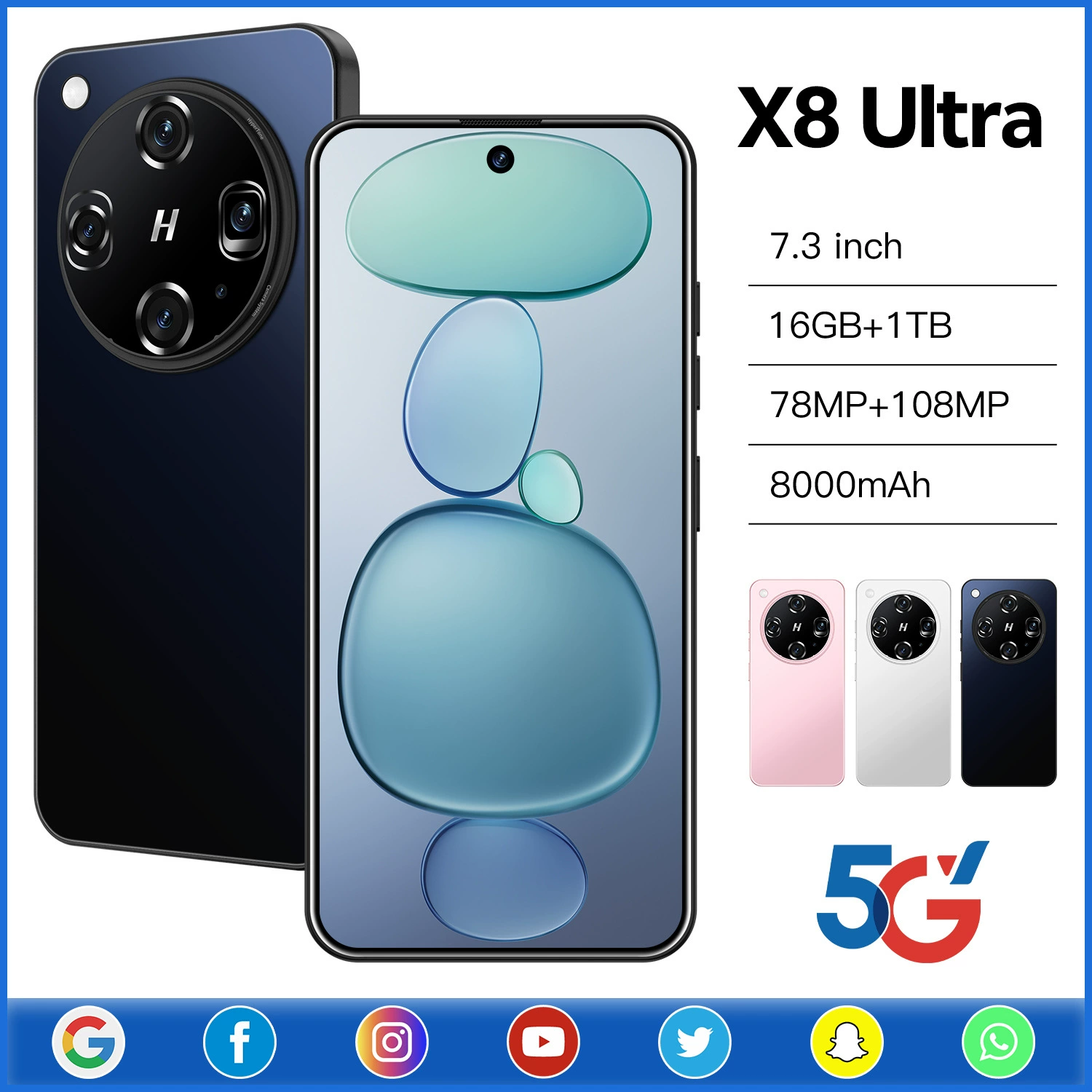 M15 Ultra: новый популярный 4G телефон на Android 14, 7.3" экран с отверстием, восьмиядерный, 16+1 ГБ памяти