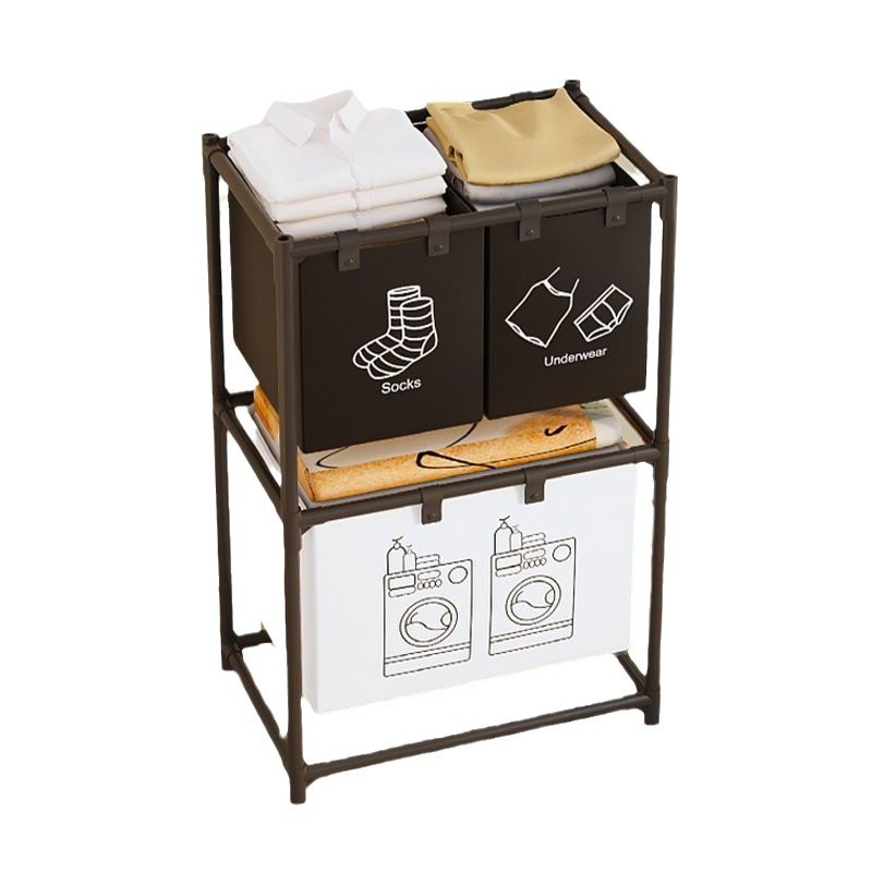 Cesta de doble capa de almacenamiento de ropa sucia, estante de baño, cesta de almacenamiento, cesta de lavandería, almacenamiento de clasificación, tubo de acero grueso, retención