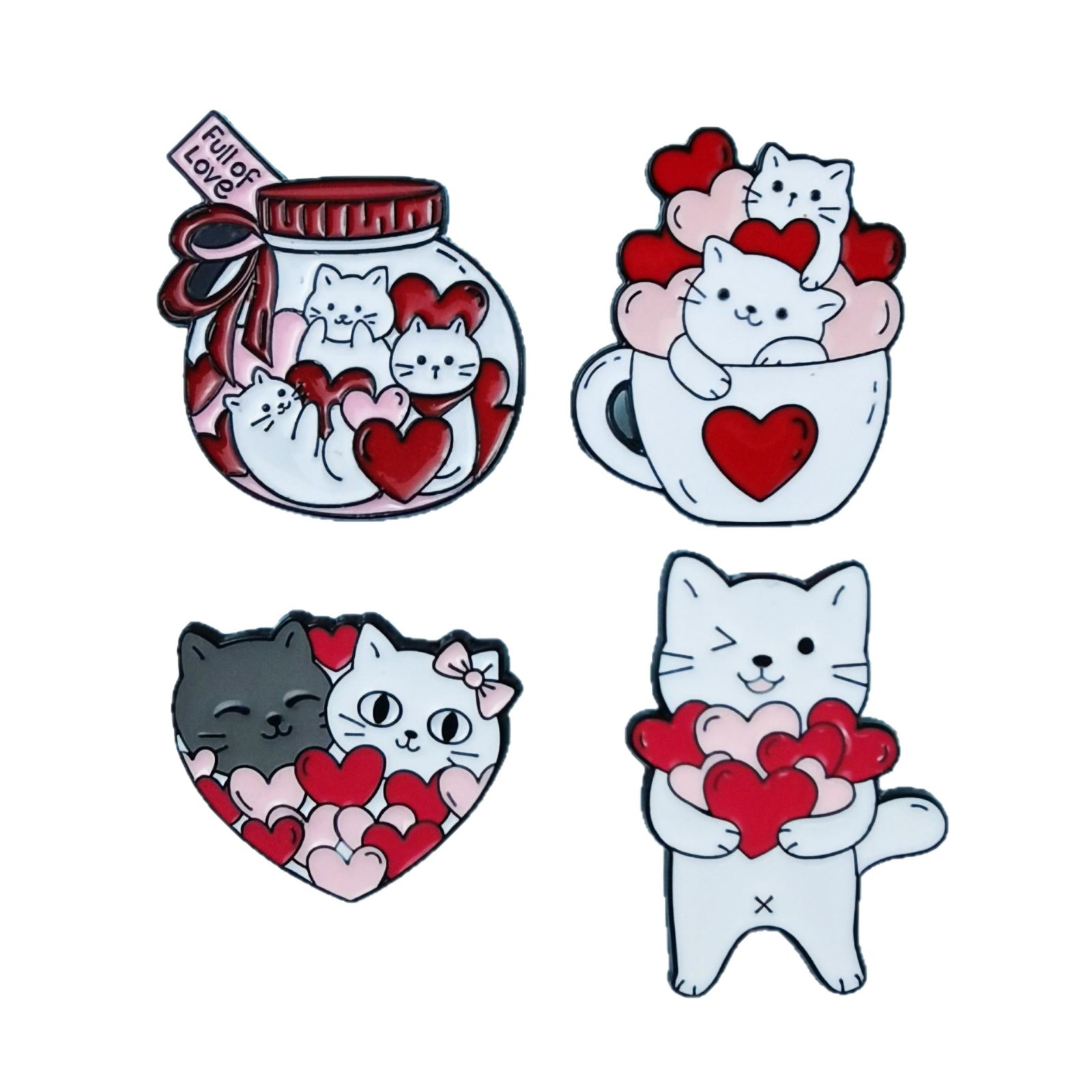 Cartoon Katzen Brosche Mit Herz Rotes Abzeichen Für Damen Und Herren_voghion.com