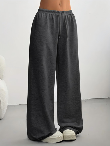 Casual sports style women's wide-leg sweatpants breathable fabric straight line low waist drawstring elastic low waist autumn