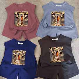 儿童纯棉背心套装外贸定制宝宝夏季套装宝宝印花背心套装