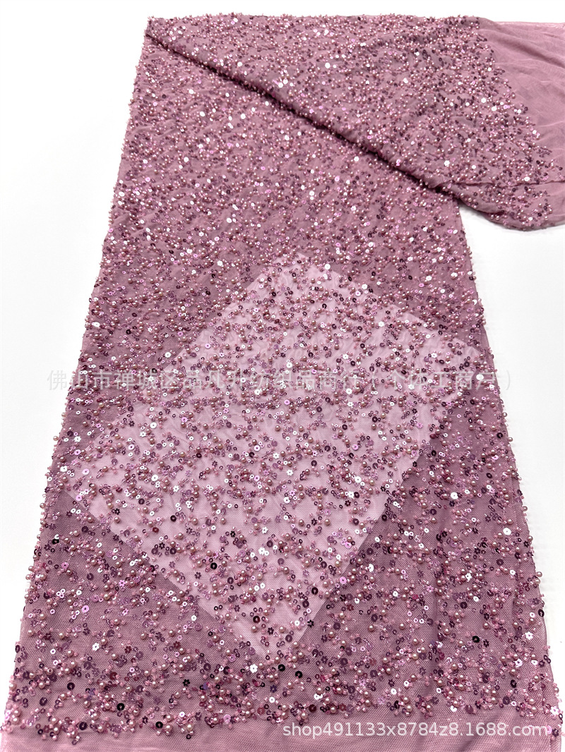 Moda ligera de lujo vestido de cena tela de moda de encaje elástico tela de cuentas mixtas comercio exterior transfronterizo