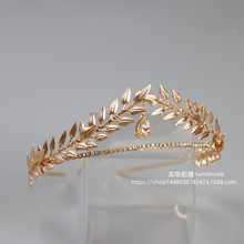 新款欧美风复古金色叶子树叶皇冠新娘写真影楼表演头饰巴洛克