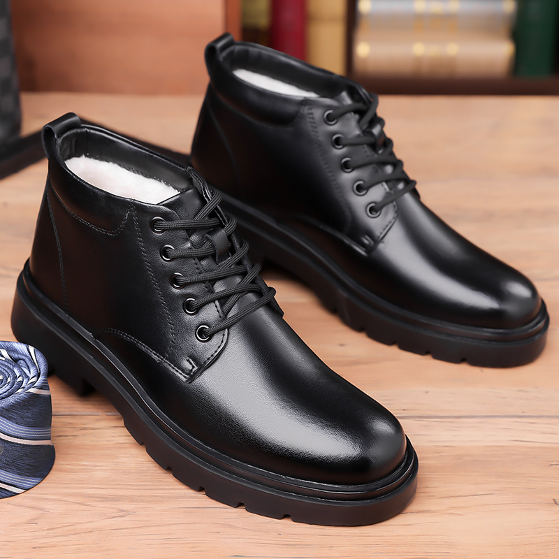 Scarpe eleganti uomo in pelle alte foderate in pile caldo_voghion.com