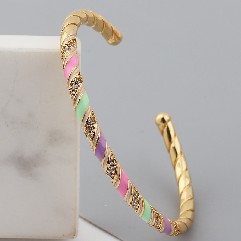 Fashion Waves Copper Bangle Inlay Zircon Copper Bracelets