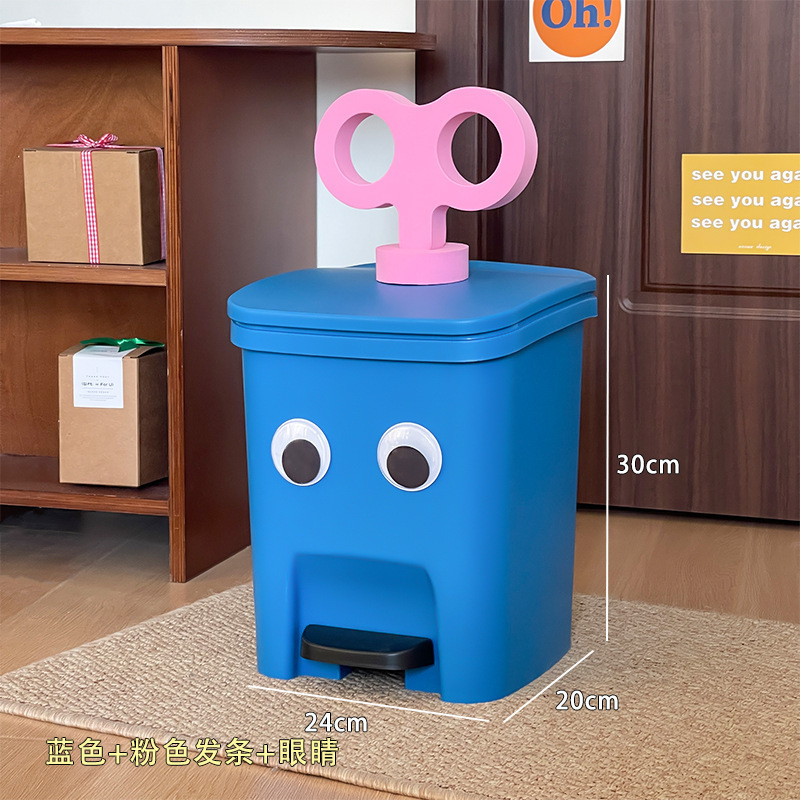 かわいい大きな目のゴミ箱家庭用蓋付き高颜値大容量漫画寝室紙かごトイレごみかご|undefined