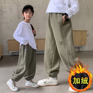 Children's Sports Pants 2024 Fall/Winter New Boys' Pants Large Children's Trousers Casual Fleece-Lapped Pants Fat Loose Trendy