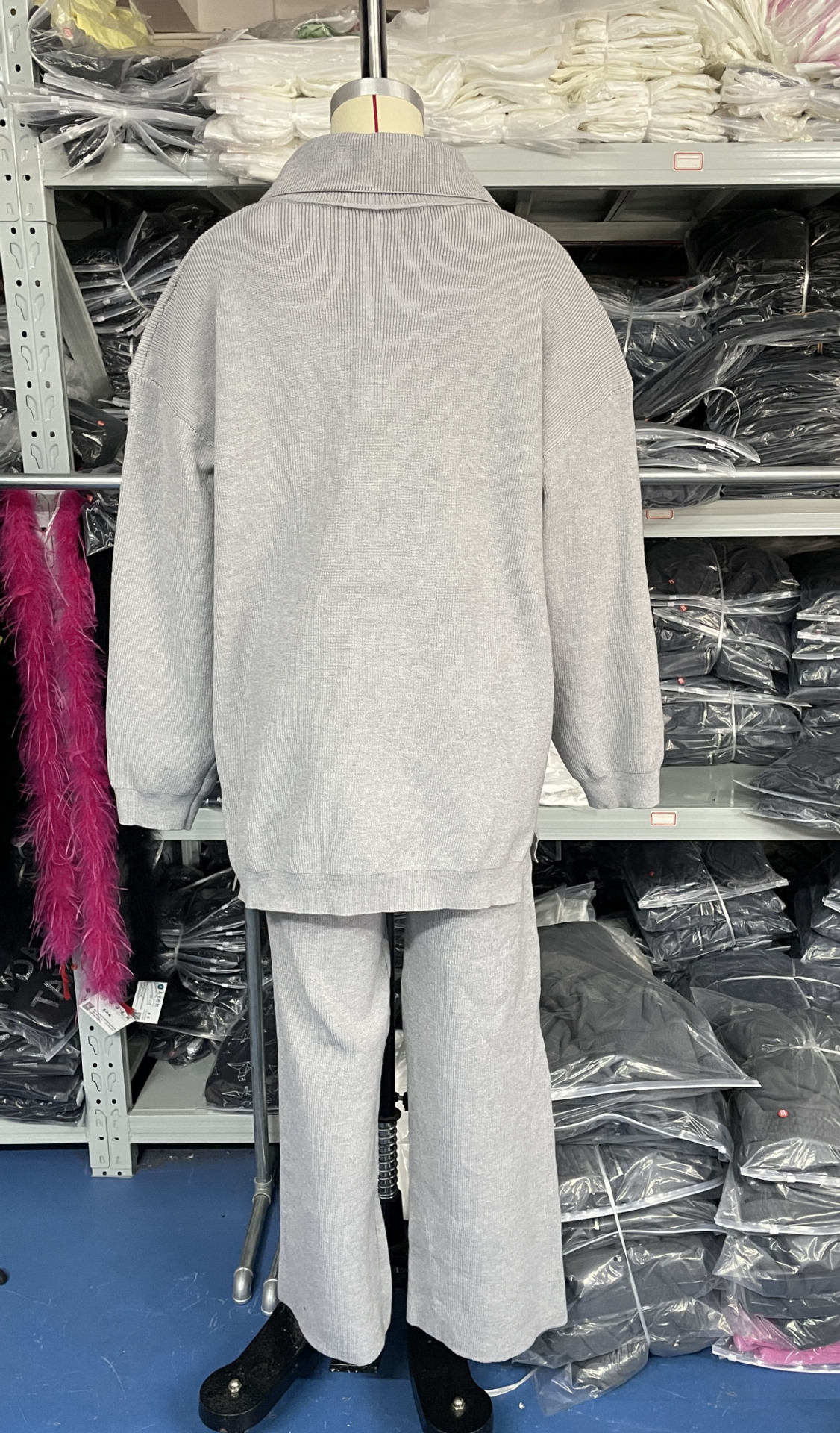 Set maglione da donna con mezza zip tinta unita, set in due pezzi lavorato a maglia pigra_voghion.com