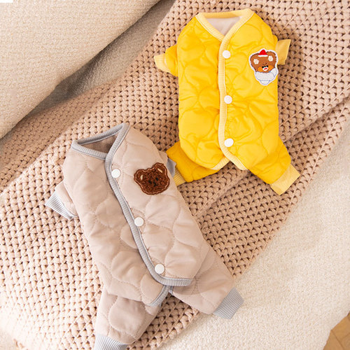 Simple patchwork quilt cotton small dog four-legged clothes cute bear autumn and winter warm small pet cat clothing