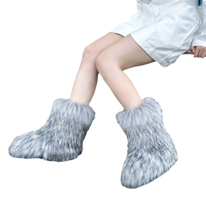Европейский и американский трансграничный искусственный мех енота плюшевые зимние сапоги с закрытым носком теплый пушистый мех горячая девушка y2g стиль внешней торговли