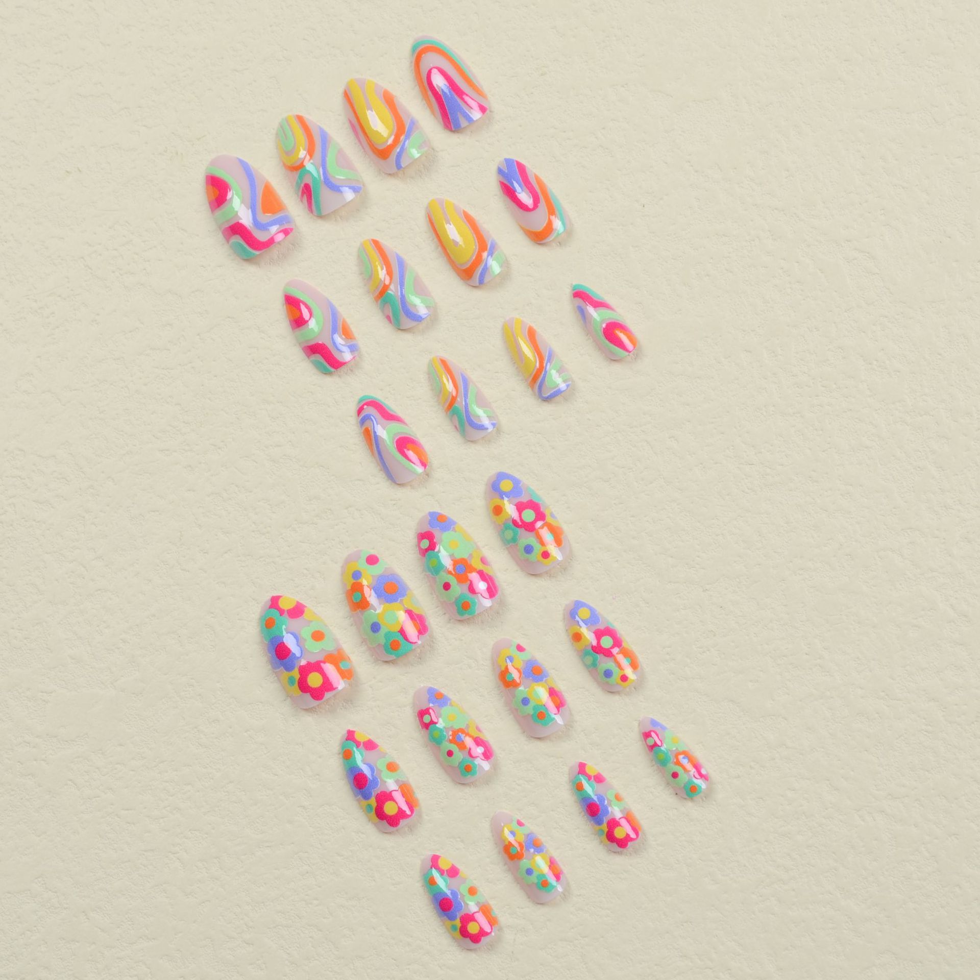 Color Block, Flower Pattern Fairy Style Sweet Color Block Flower Plastic Nail Patches 1 Set