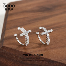 s925纯银镶钻十字架耳扣无耳洞耳夹女韩版简约学生气质小巧时髦