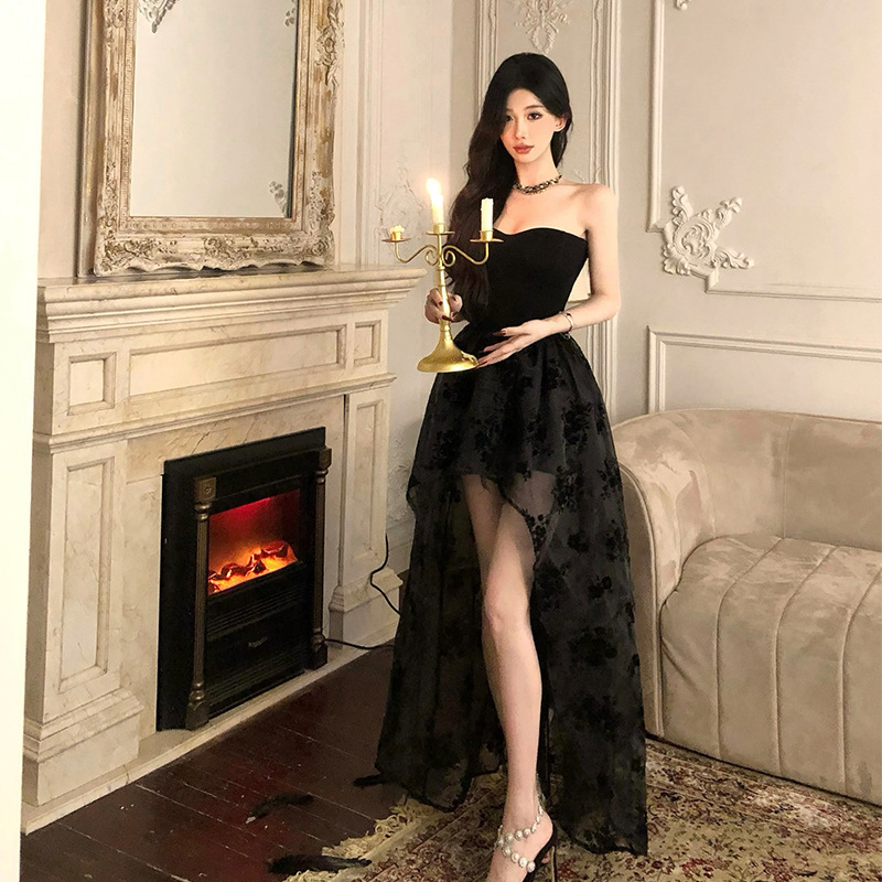 Christmas New Year's Day Annual Meeting Dress Sexy Royal Sister Cos Queen Belted Slim Slim Look Mesh Dress Christmas New Year's Day Annual Meeting Dress Sexy Royal Sister Cos Queen Belted Slim Slim Look Mesh Dress