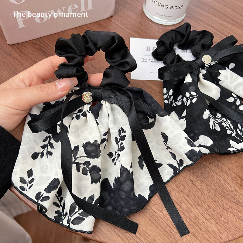 Retro floreciente correa arco intestino grueso anillo de cabello de cola de caballo femenina elegante correa de correa de correa de correa 2024 nuevo