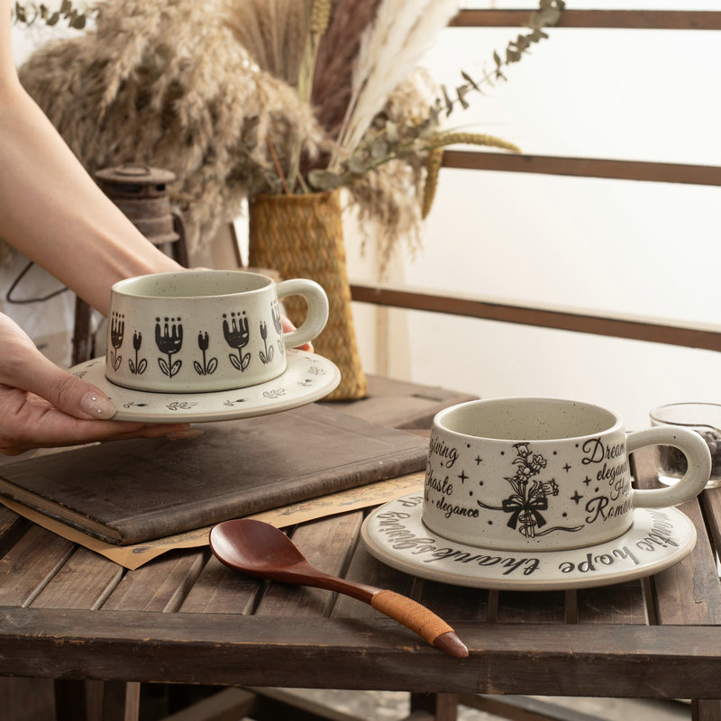 Ins Light Luxury Coffee Cup and Saucer Set, Mug Set, Latte Cup, High Aesthetic Value, Retro Rustic Ceramic Cup Ins Light Luxury Coffee Cup and Saucer Set, Mug Set, Latte Cup, High Aesthetic Value, Retro Rustic Ceramic Cup