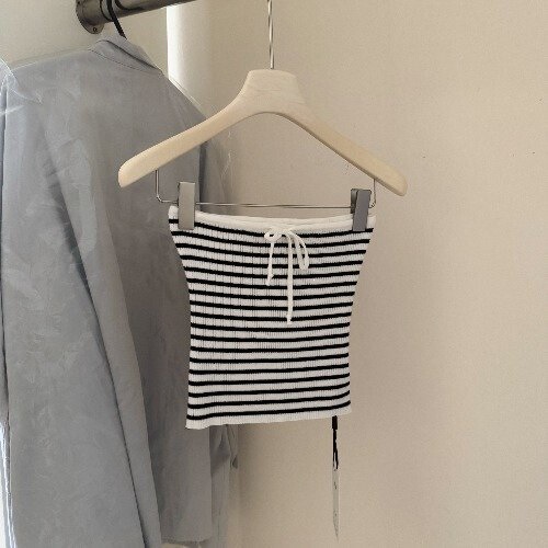 Sweet and Spicy Style Striped Print Tie-Sleeve Niche Tube Top Slim Fit Chic Hot Girl Tank Top Spring/Summer Style