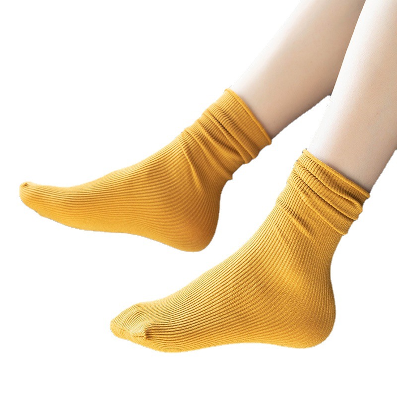 Calcetines de media pantorrilla de color sólido para mujer, estilo japonés, mezcla de algodón, forrados de lana, gruesos y cálidos, venta al por mayor, para primavera, otoño e invierno.