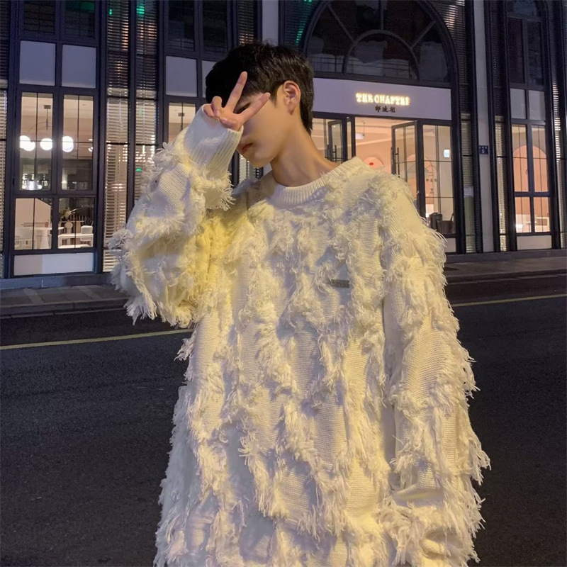 Americano retro borla suéter hombres diseño sentido nicho estilo perezoso alto sentido pareja suéter abrigo Otoño e Invierno