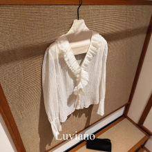 深圳南油2025秋冬新款法式小香风蕾丝花边开衫长袖衬衫短款上衣