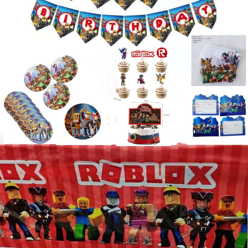 Roblox Robot Birthday Party Supplies Children and Students Decoration Disposable Tableware Paper Plate Paper Cup Tissue