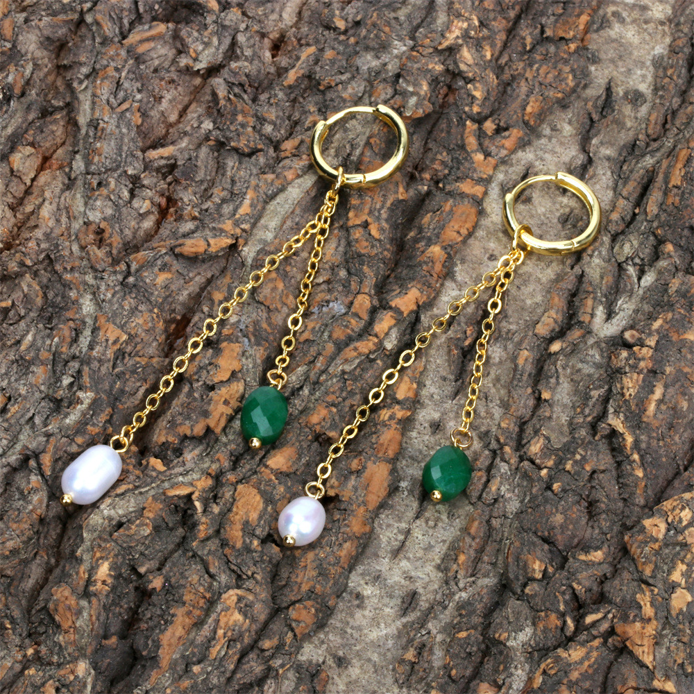 Fashion Tassel Copper Artificial Gemstones Pearl Earrings Necklace