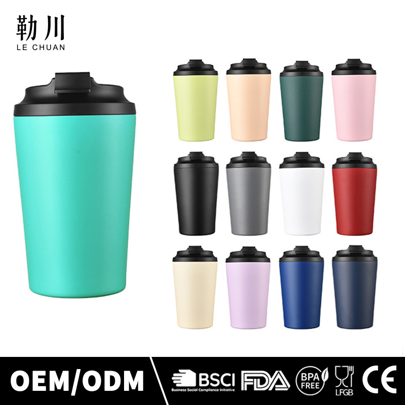 新品12zo咖啡杯304不锈钢双层带刻度保温杯防漏防滑垫随行保冷杯