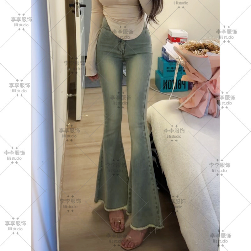 白月光浅色纯欲微喇牛仔裤女2025夏季新款高腰显瘦鱼尾喇叭长裤|undefined